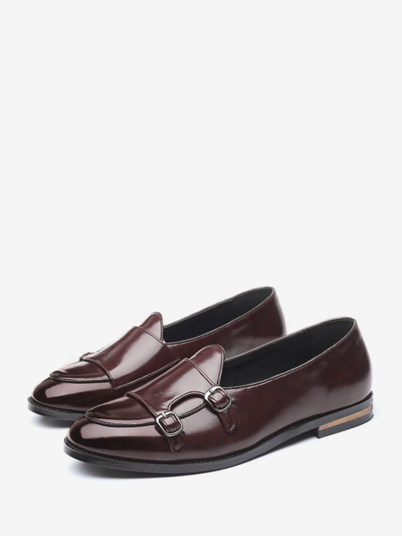 Sapatos Mocassins Masculinos Com Bico Fino Em Couro Pu - Vermelho