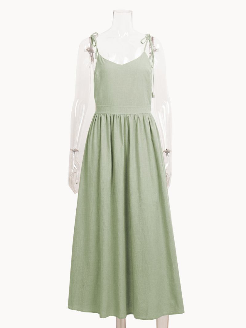 Vestido Boho Feminino Com Decote Em V Sem Mangas Costas Vestidos Casuais Praia Verão - Verde