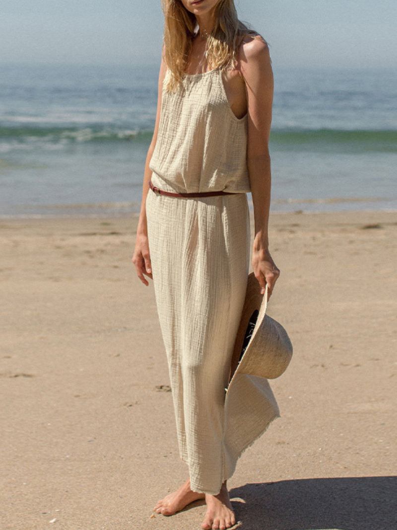 Vestido Boho Feminino Com Renda E Gola Joia Sem Mangas Praia Grande - Amarelo Claro