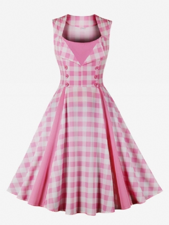 Vestido Barbie Feminino Rosa Guingão Vintage Dos Anos 50 Audrey Hepburn Swing