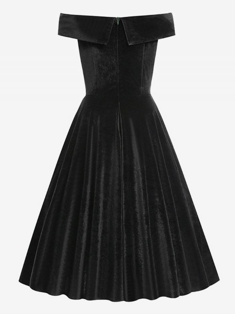 Vestido Retrô Feminino Dos Anos 1950. Estilo Audrey Hepburn Decote Bateau Sem Mangas Médio Swing - Preto