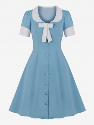 Vestido Vintage Anos 50 Audrey Hepburn Estilo Rendas Até Mangas Curtas Feminino Na Altura Do Joelho Bloco Colorido Rockabilly