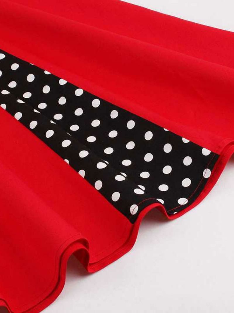 Vestido Vintage Vermelho Bolinhas Gola Quadrada Sem Mangas Slim Fit Skatista Circular Para Mulheres - Vermelho